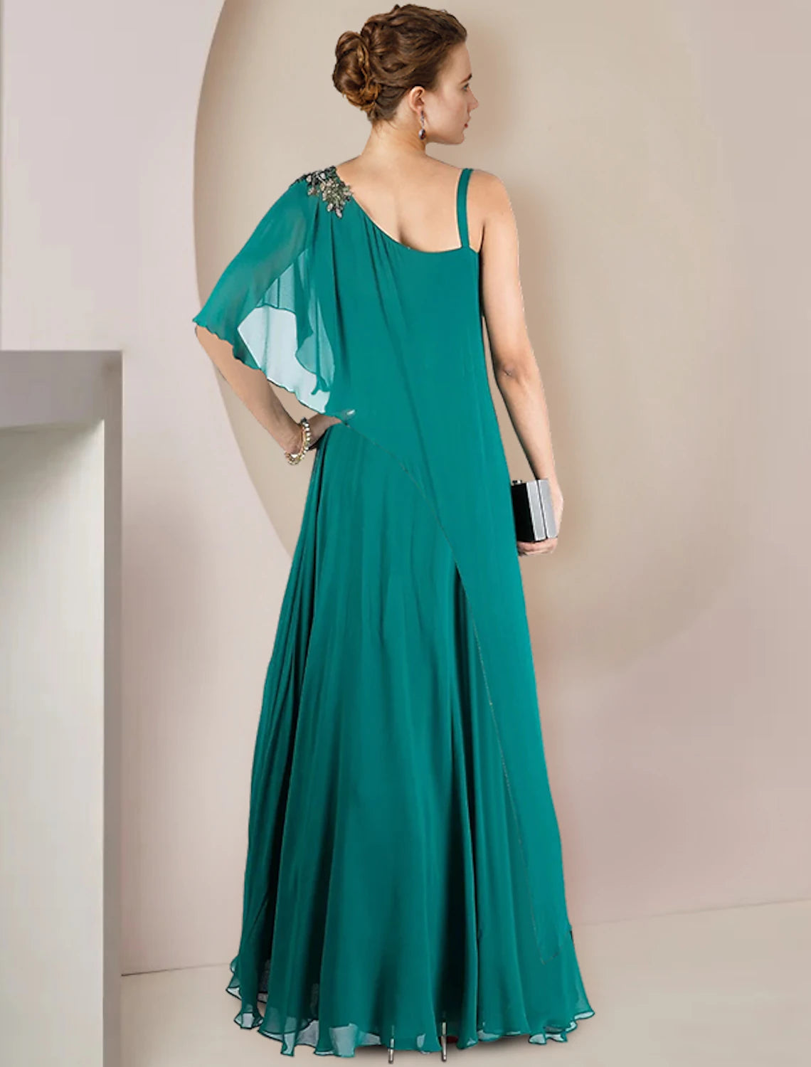 Wholesale  A-Line Mother of the Bride Dress Formal Wedding Guest Elegant One Shoulder Floor Length Chiffon Sleeveless with Pleats Appliques
